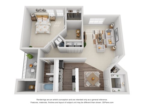 Floor plan for 1 bed, 1 bath, 1000 sqft